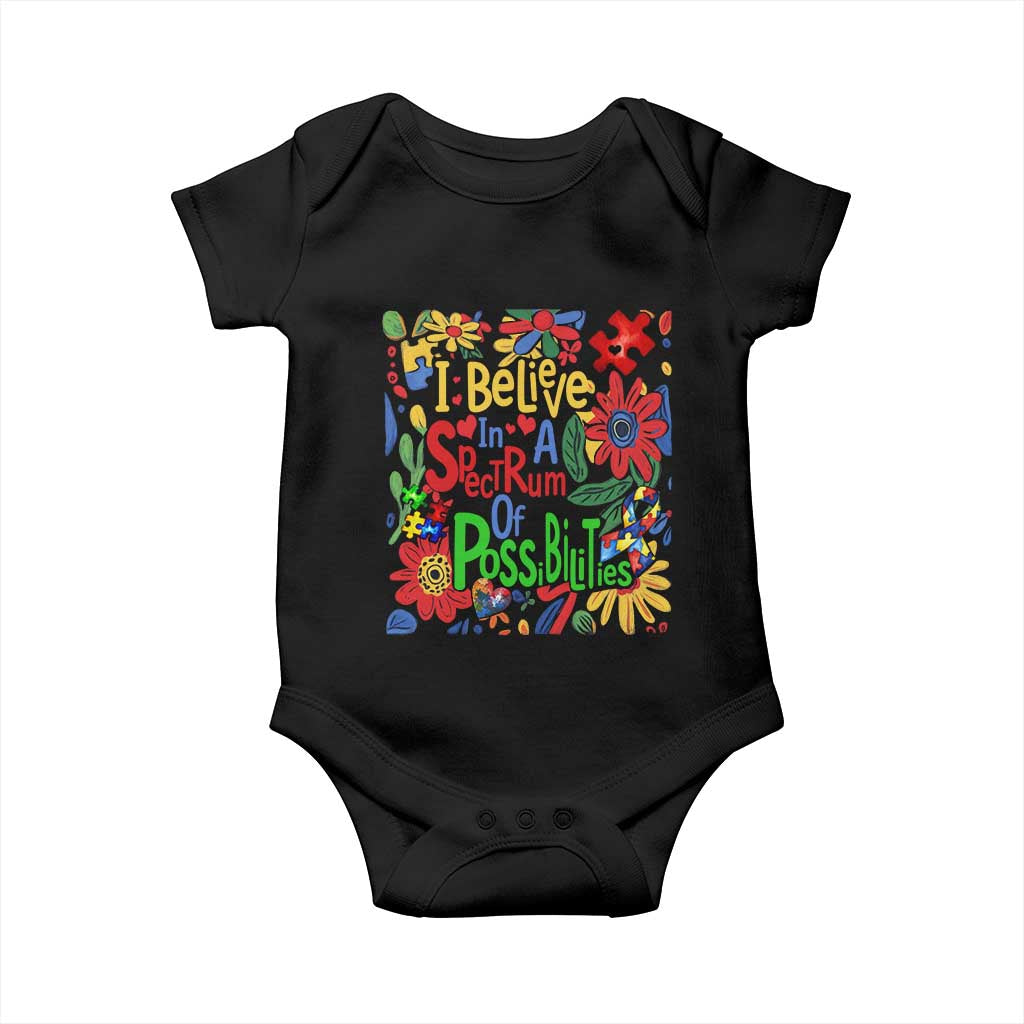 Autism Acceptance Baby Onesie I Believe In A Spectrum Of Possibilities Retro Boho TS02 Black Print Your Wear