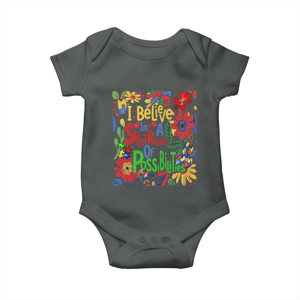 Autism Acceptance Baby Onesie I Believe In A Spectrum Of Possibilities Retro Boho TS02 Dark Heather Print Your Wear