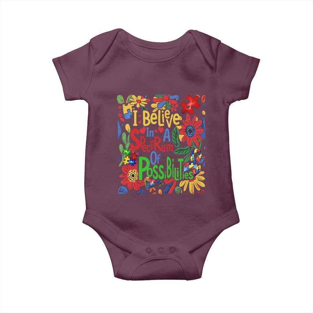 Autism Acceptance Baby Onesie I Believe In A Spectrum Of Possibilities Retro Boho TS02 Maroon Print Your Wear