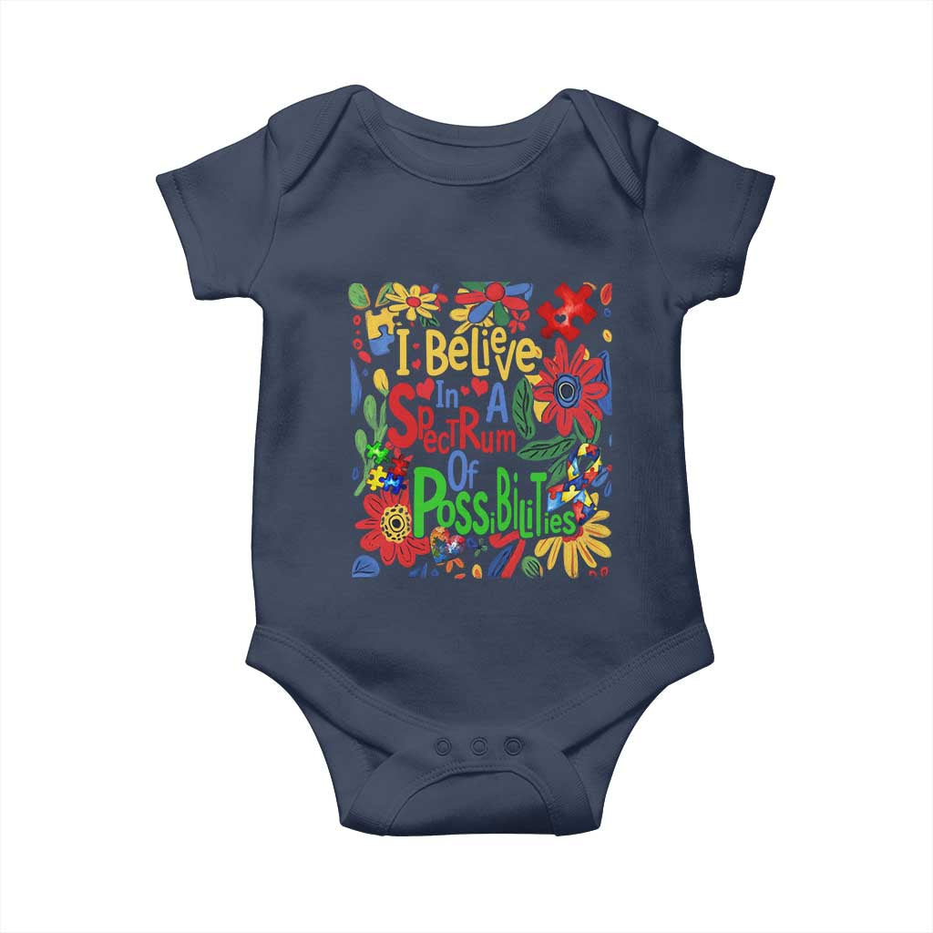Autism Acceptance Baby Onesie I Believe In A Spectrum Of Possibilities Retro Boho TS02 Navy Print Your Wear
