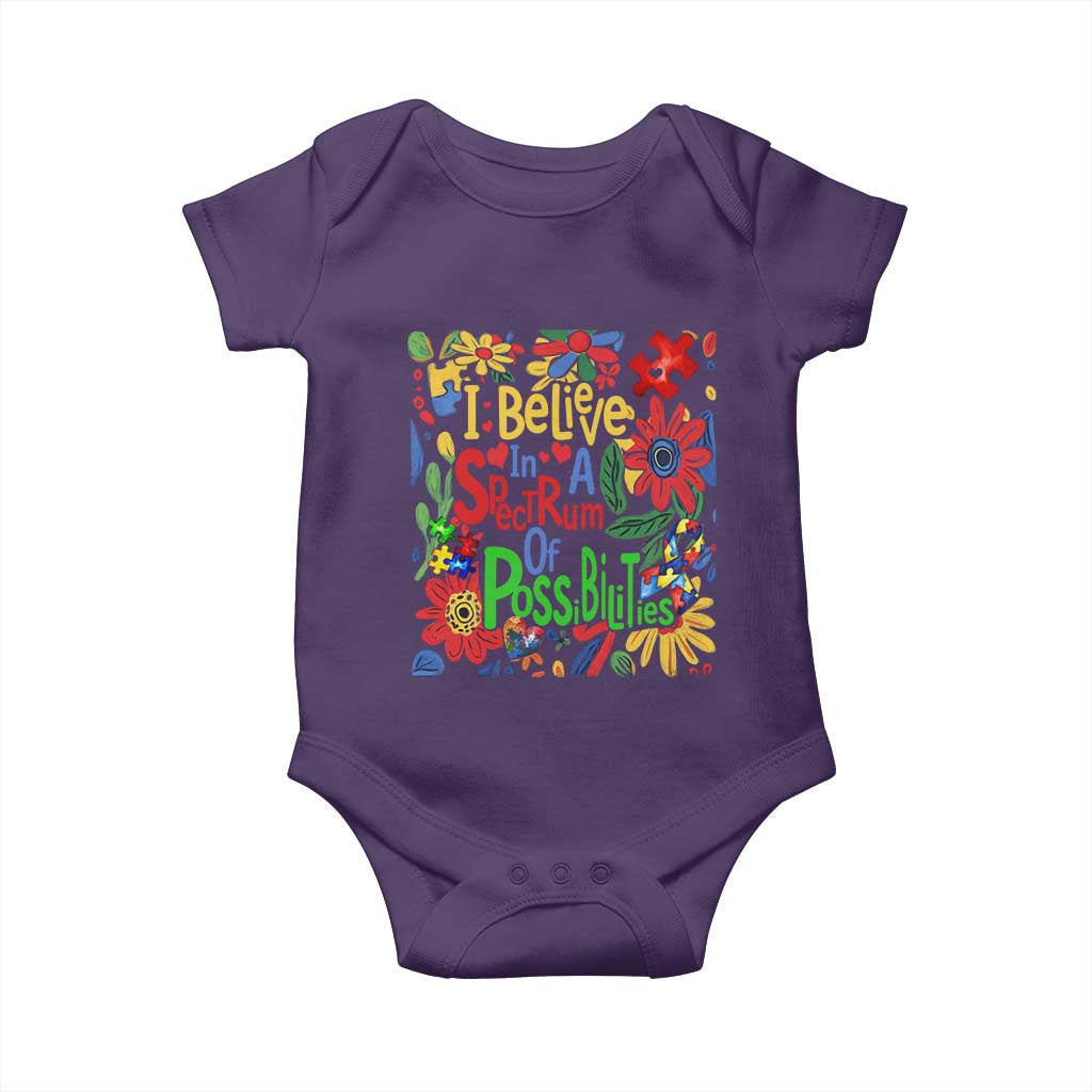 Autism Acceptance Baby Onesie I Believe In A Spectrum Of Possibilities Retro Boho TS02 Purple Print Your Wear