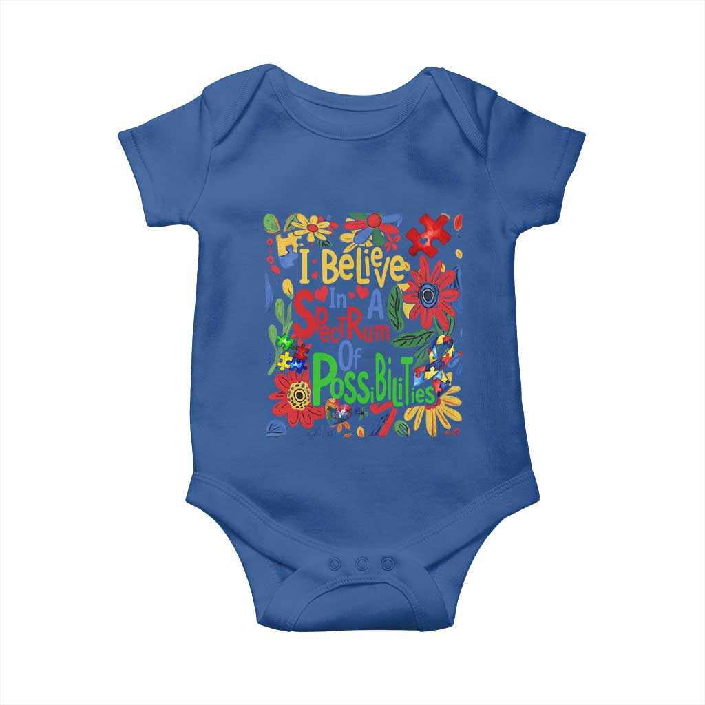 Autism Acceptance Baby Onesie I Believe In A Spectrum Of Possibilities Retro Boho TS02 Royal Blue Print Your Wear