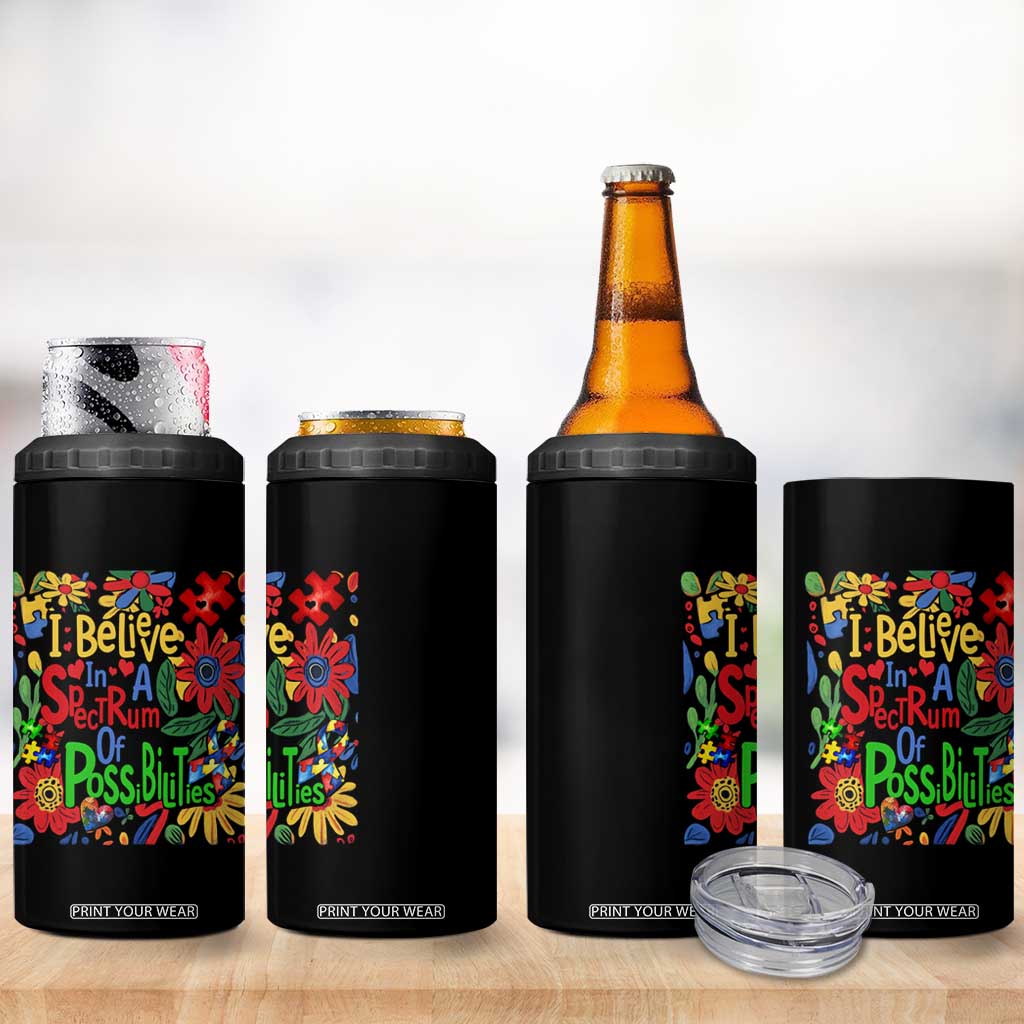 Autism Acceptance 4 in 1 Can Cooler Tumbler I Believe In A Spectrum Of Possibilities Retro Boho TS02 Print Your Wear