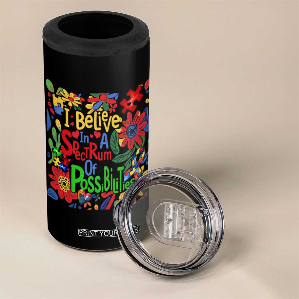 Autism Acceptance 4 in 1 Can Cooler Tumbler I Believe In A Spectrum Of Possibilities Retro Boho TS02 Print Your Wear