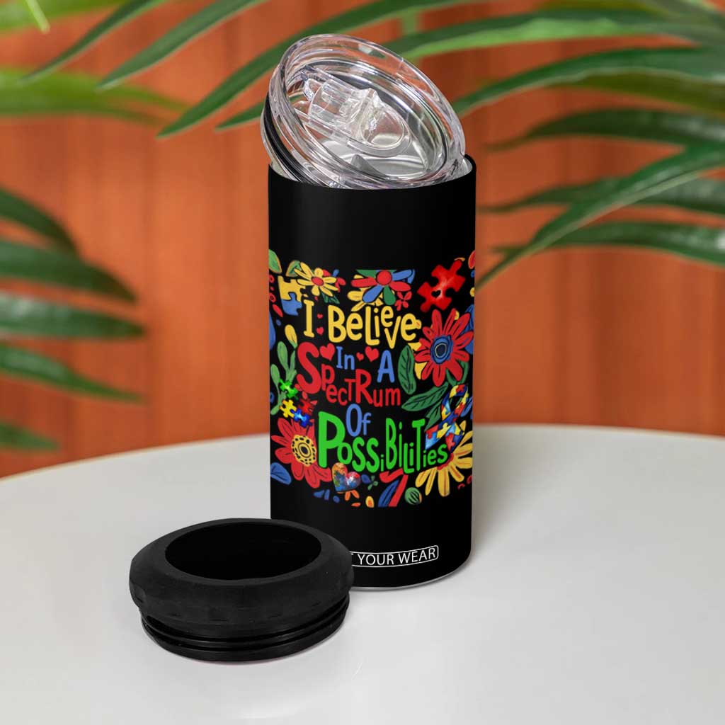 Autism Acceptance 4 in 1 Can Cooler Tumbler I Believe In A Spectrum Of Possibilities Retro Boho TS02 Print Your Wear