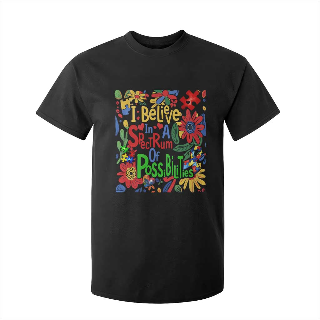 Autism Acceptance T Shirt For Kid I Believe In A Spectrum Of Possibilities Retro Boho TS02 Black Print Your Wear