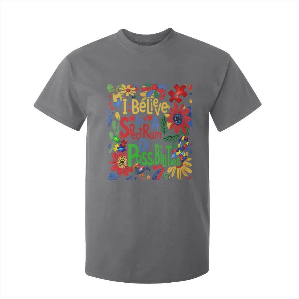 Autism Acceptance T Shirt For Kid I Believe In A Spectrum Of Possibilities Retro Boho TS02 Charcoal Print Your Wear