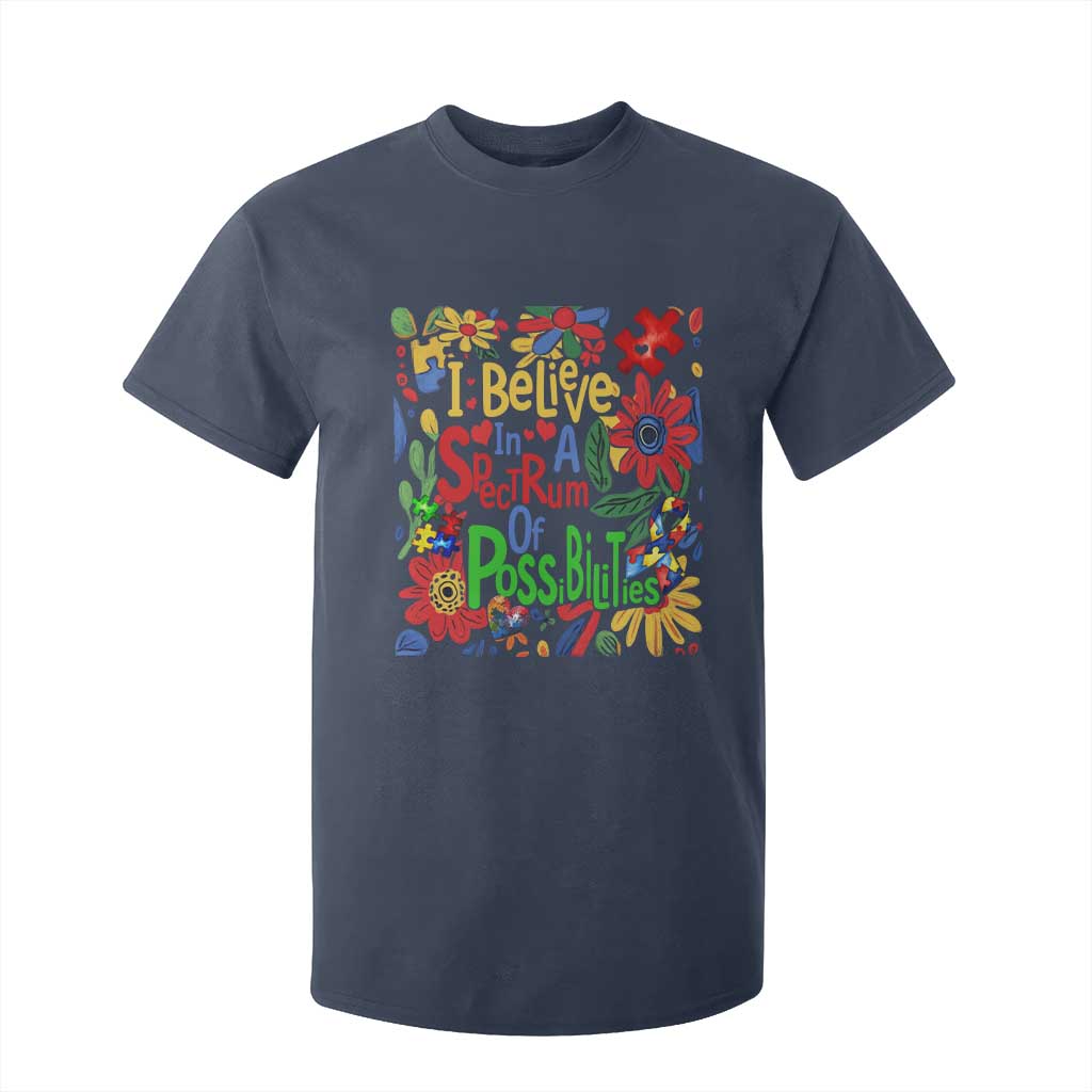Autism Acceptance T Shirt For Kid I Believe In A Spectrum Of Possibilities Retro Boho TS02 Navy Print Your Wear