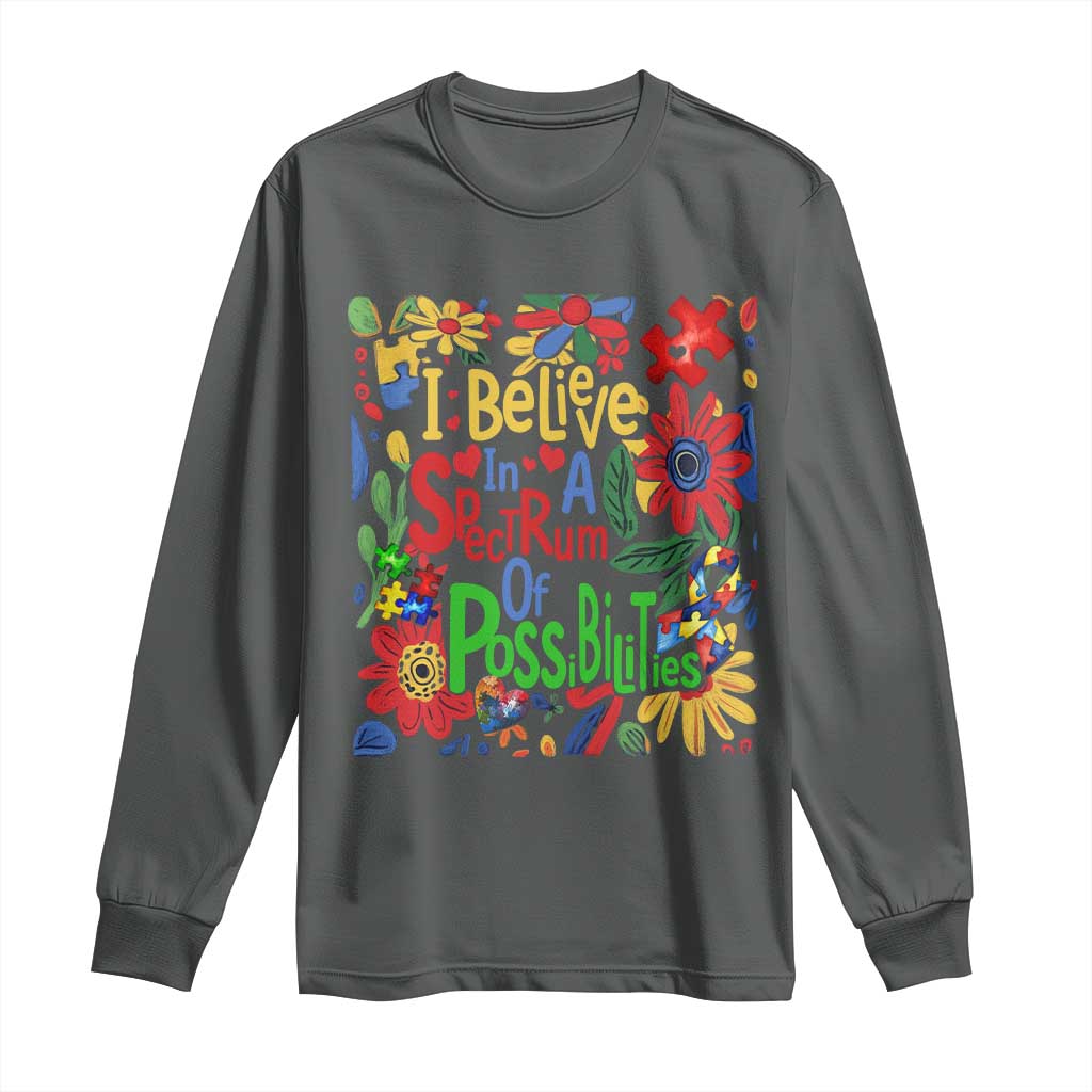 Autism Acceptance Long Sleeve Shirt I Believe In A Spectrum Of Possibilities Retro Boho TS02 Dark Heather Print Your Wear