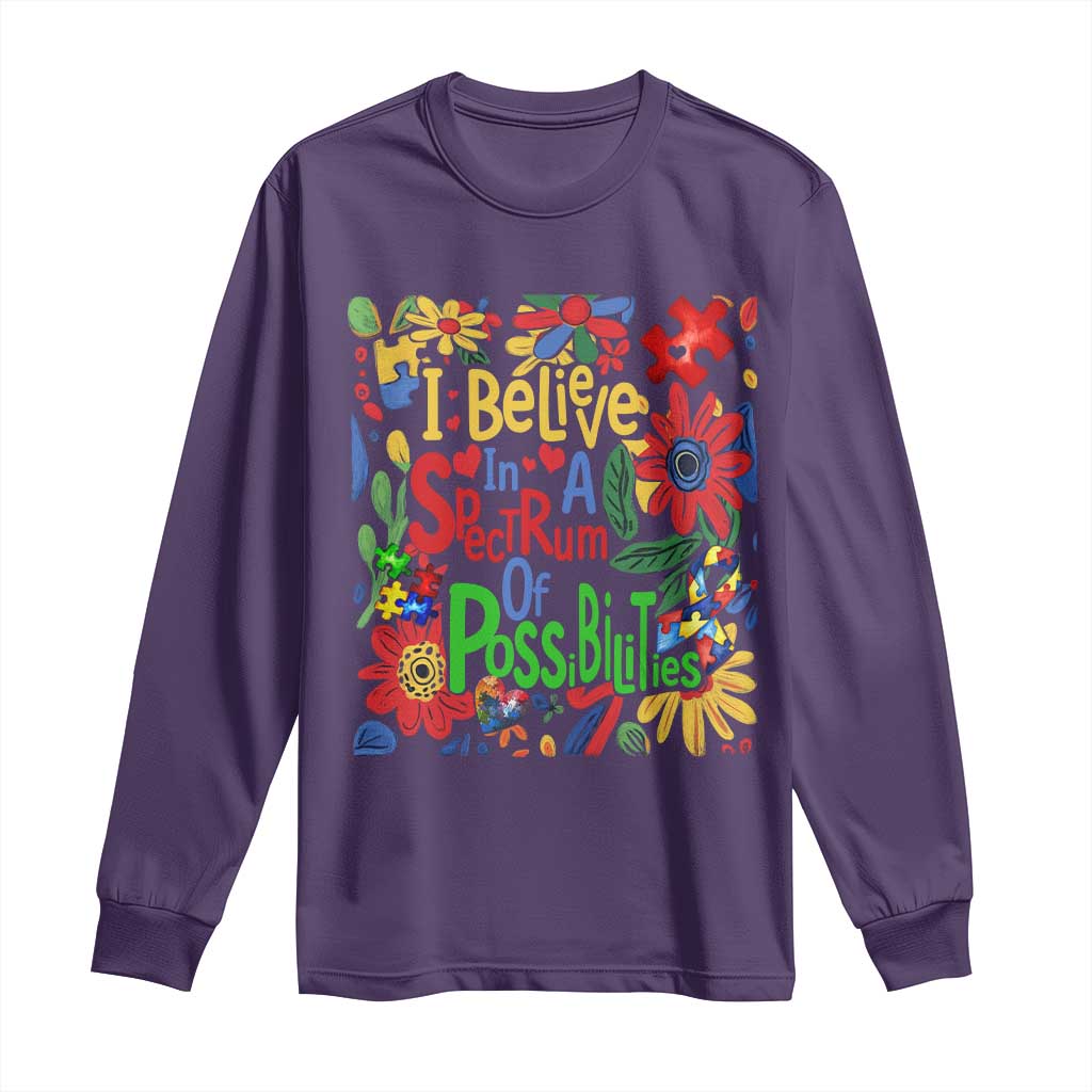 Autism Acceptance Long Sleeve Shirt I Believe In A Spectrum Of Possibilities Retro Boho TS02 Purple Print Your Wear