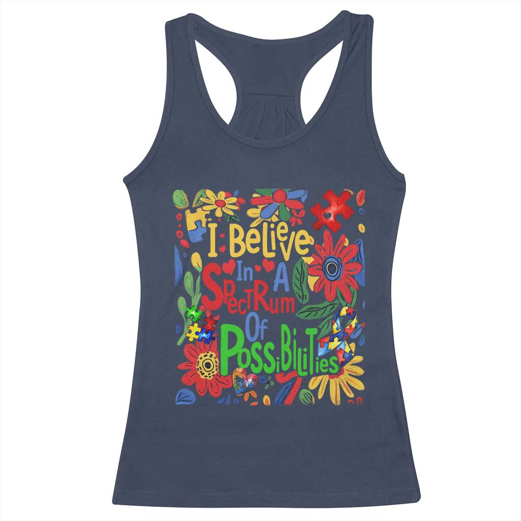 Autism Acceptance Racerback Tank Top I Believe In A Spectrum Of Possibilities Retro Boho TS02 Navy Print Your Wear