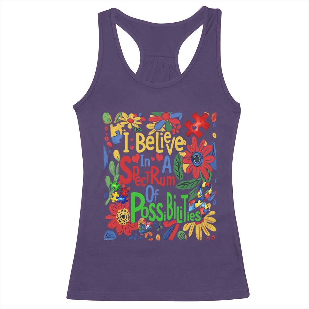 Autism Acceptance Racerback Tank Top I Believe In A Spectrum Of Possibilities Retro Boho TS02 Purple Print Your Wear