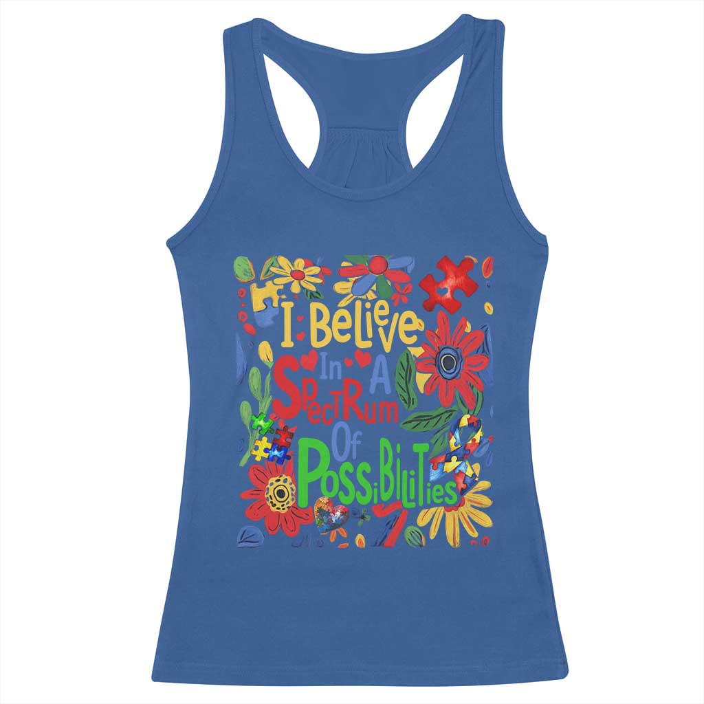 Autism Acceptance Racerback Tank Top I Believe In A Spectrum Of Possibilities Retro Boho TS02 Royal Blue Print Your Wear