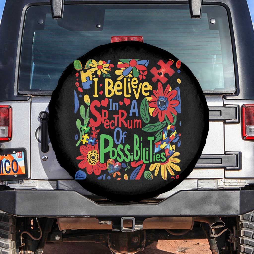 Autism Acceptance Spare Tire Cover I Believe In A Spectrum Of Possibilities Retro Boho TS02 No hole Black Print Your Wear