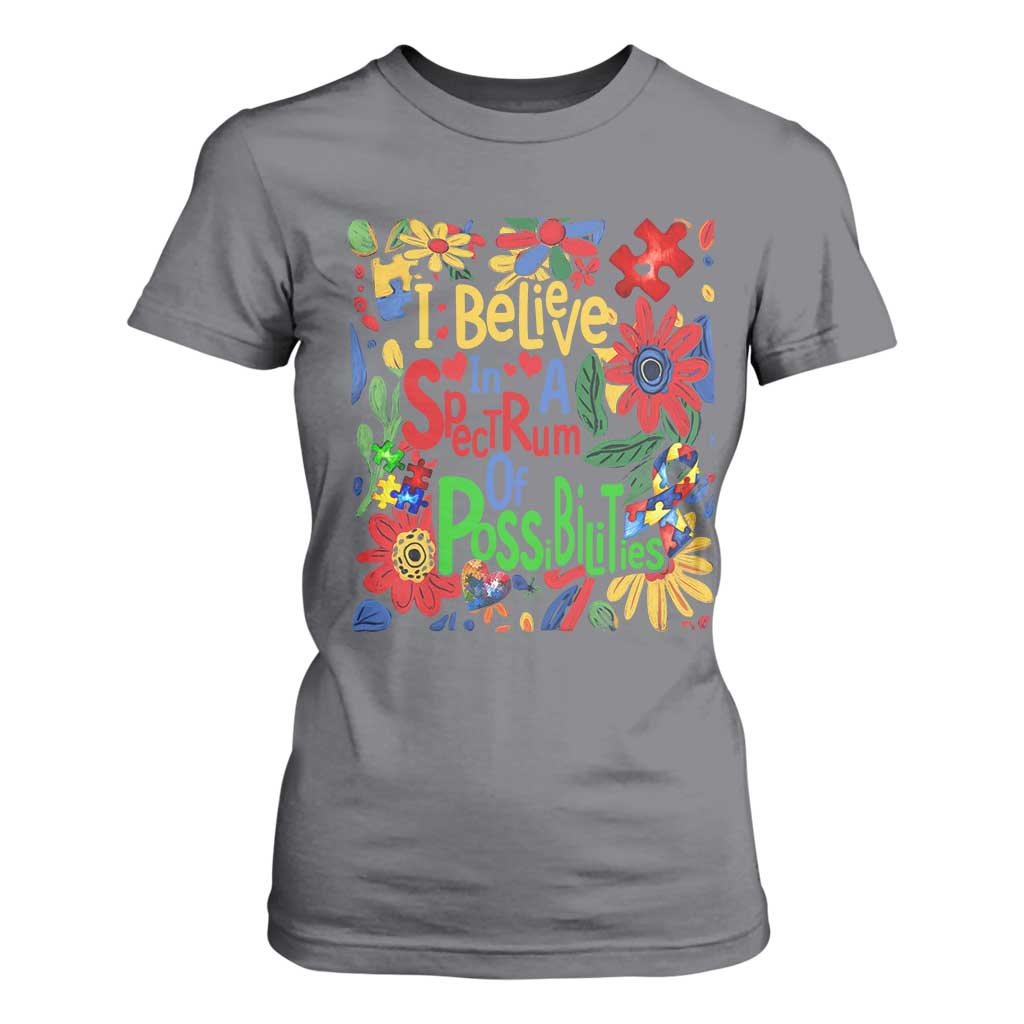 Autism Acceptance T Shirt For Women I Believe In A Spectrum Of Possibilities Retro Boho TS02 Charcoal Print Your Wear