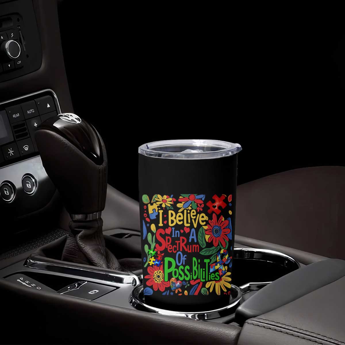 Autism Acceptance Tumbler Cup I Believe In A Spectrum Of Possibilities Retro Boho TS02 Print Your Wear