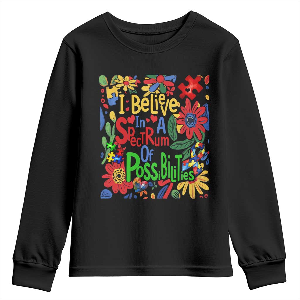 Autism Acceptance Youth Sweatshirt I Believe In A Spectrum Of Possibilities Retro Boho TS02 Black Print Your Wear