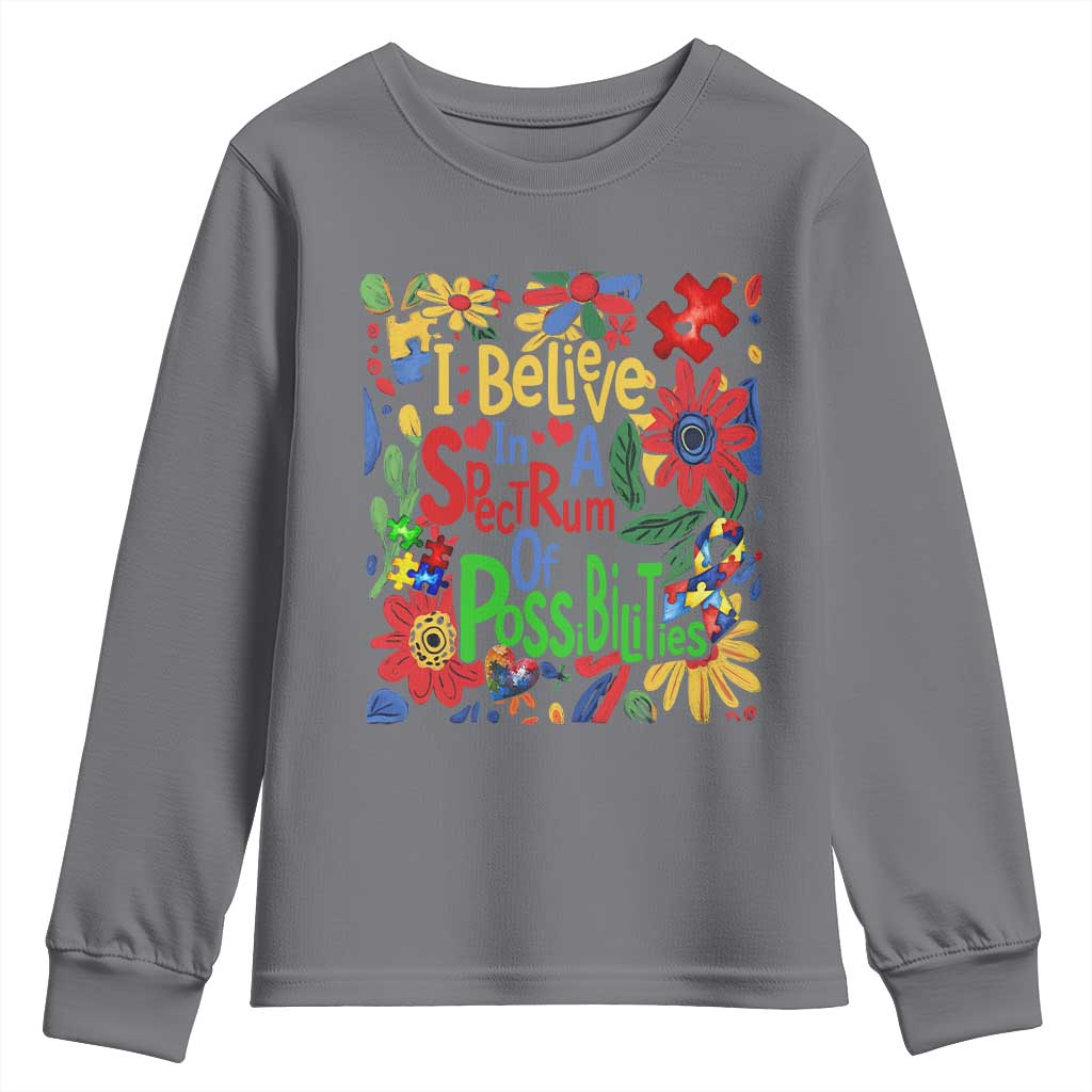 Autism Acceptance Youth Sweatshirt I Believe In A Spectrum Of Possibilities Retro Boho TS02 Charcoal Print Your Wear