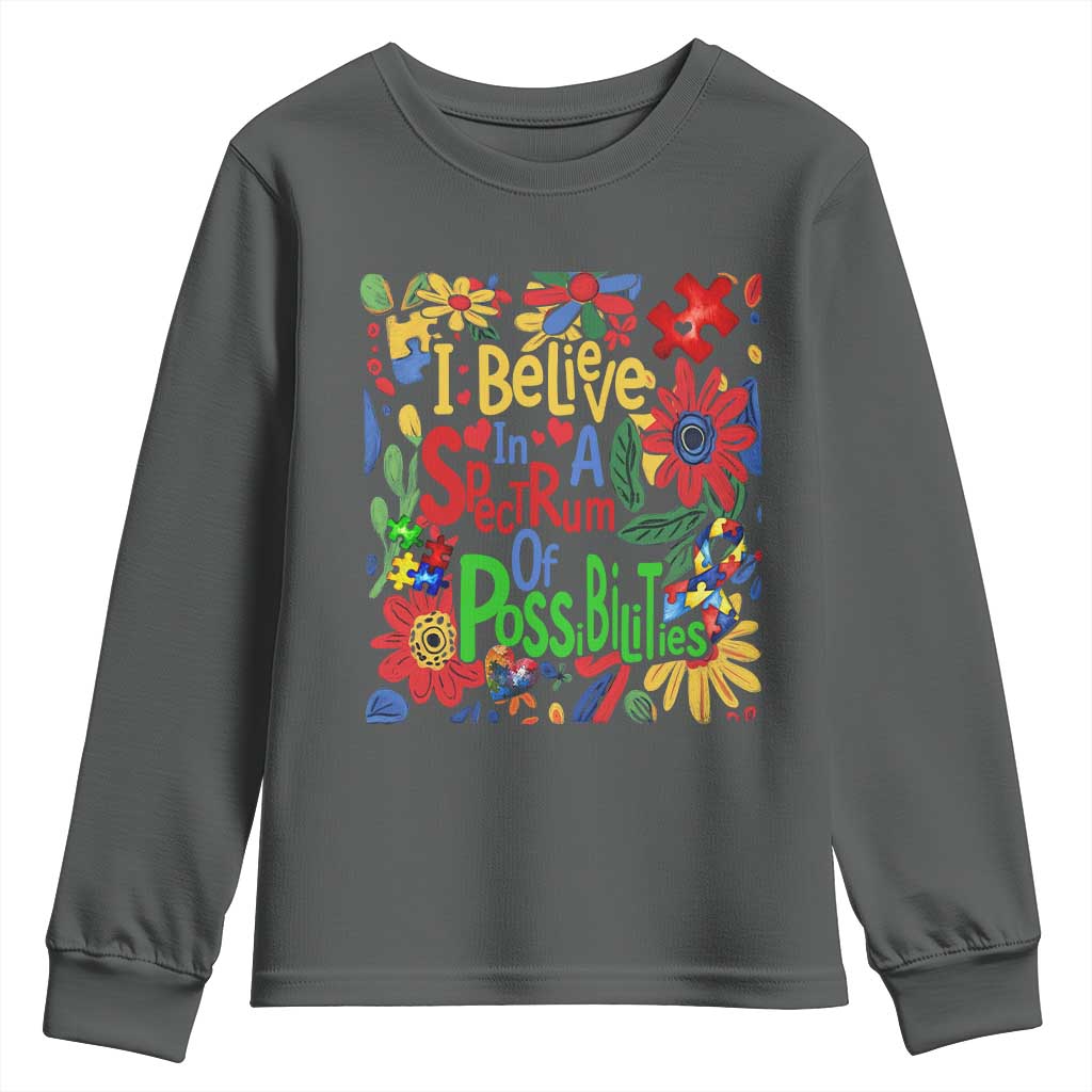 Autism Acceptance Youth Sweatshirt I Believe In A Spectrum Of Possibilities Retro Boho TS02 Dark Heather Print Your Wear