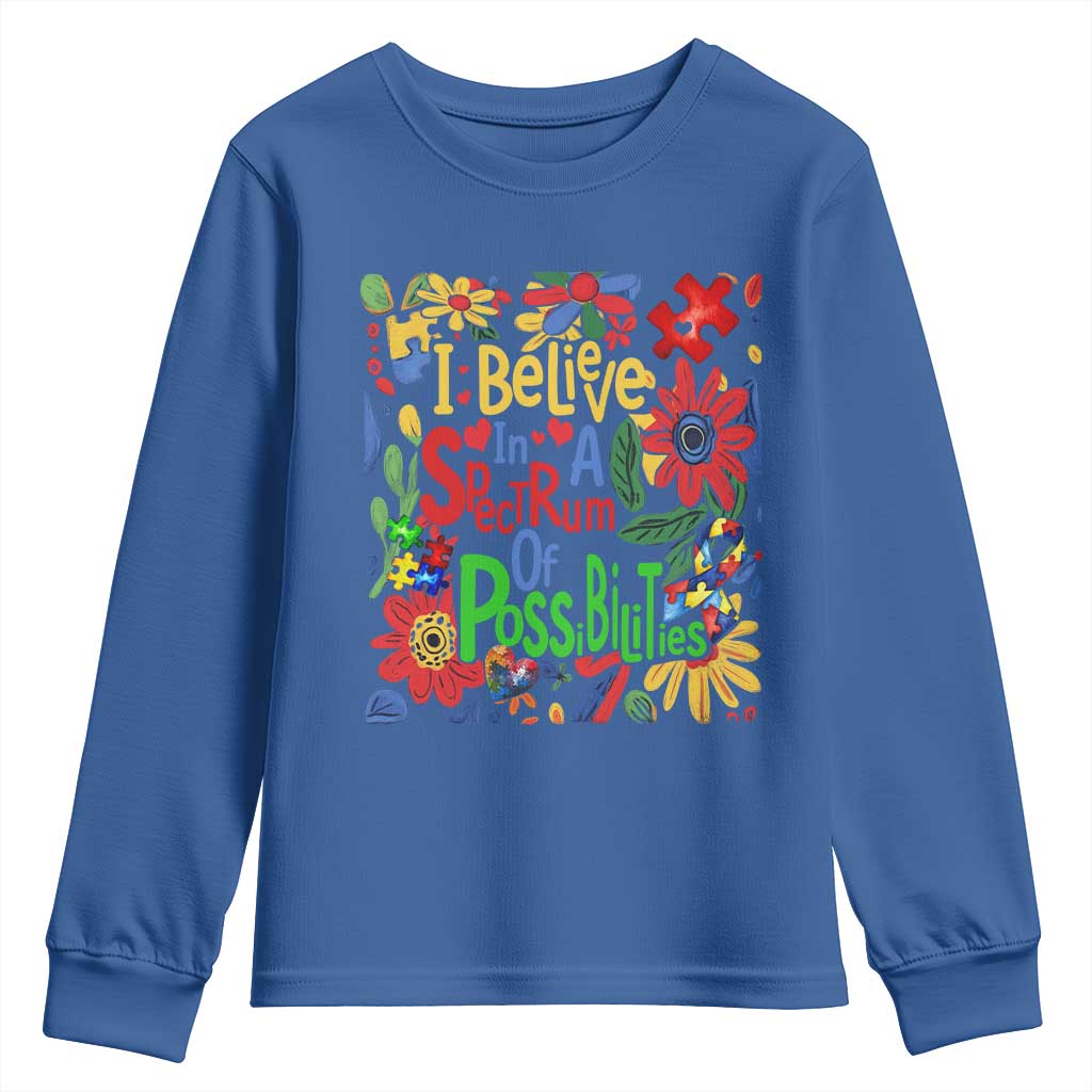 Autism Acceptance Youth Sweatshirt I Believe In A Spectrum Of Possibilities Retro Boho TS02 Royal Blue Print Your Wear
