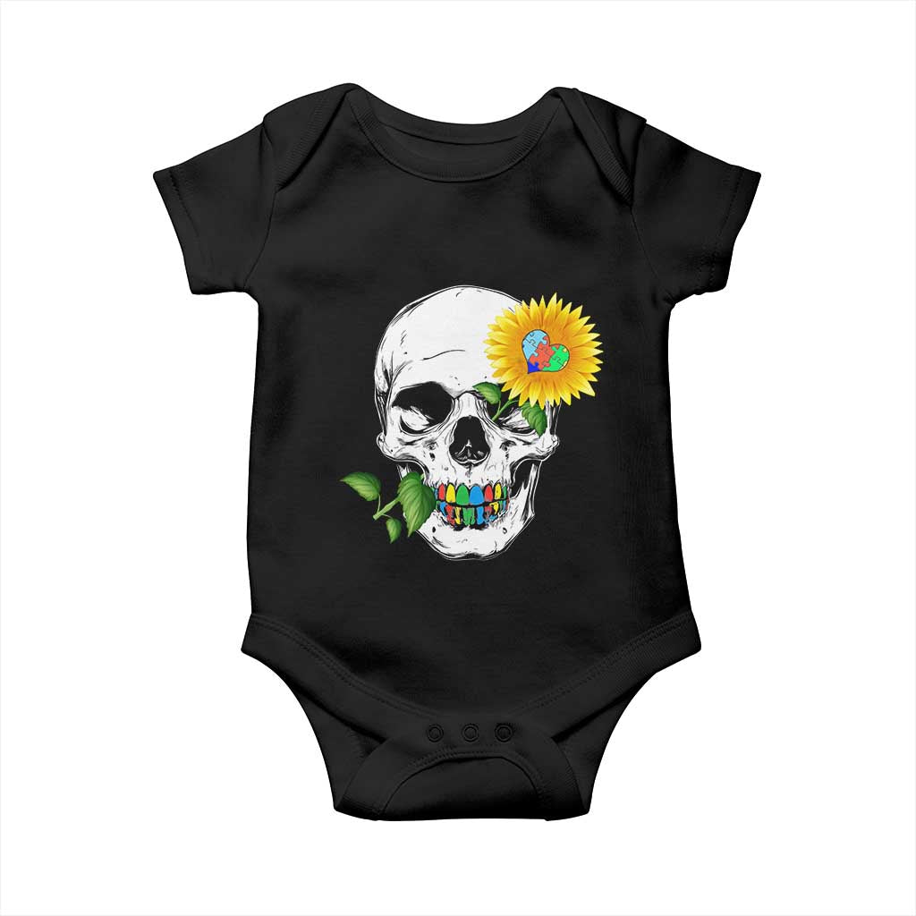 Autism Skull Sunflower Baby Onesie Support Autistic Puzzle Pieces Heart TS02 Black Print Your Wear