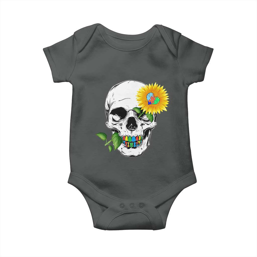 Autism Skull Sunflower Baby Onesie Support Autistic Puzzle Pieces Heart TS02 Dark Heather Print Your Wear