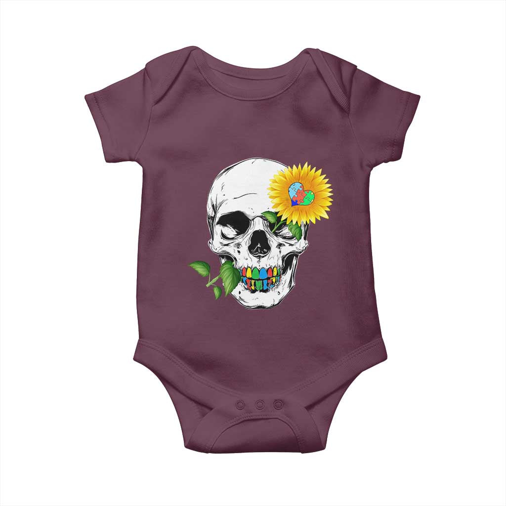 Autism Skull Sunflower Baby Onesie Support Autistic Puzzle Pieces Heart TS02 Maroon Print Your Wear