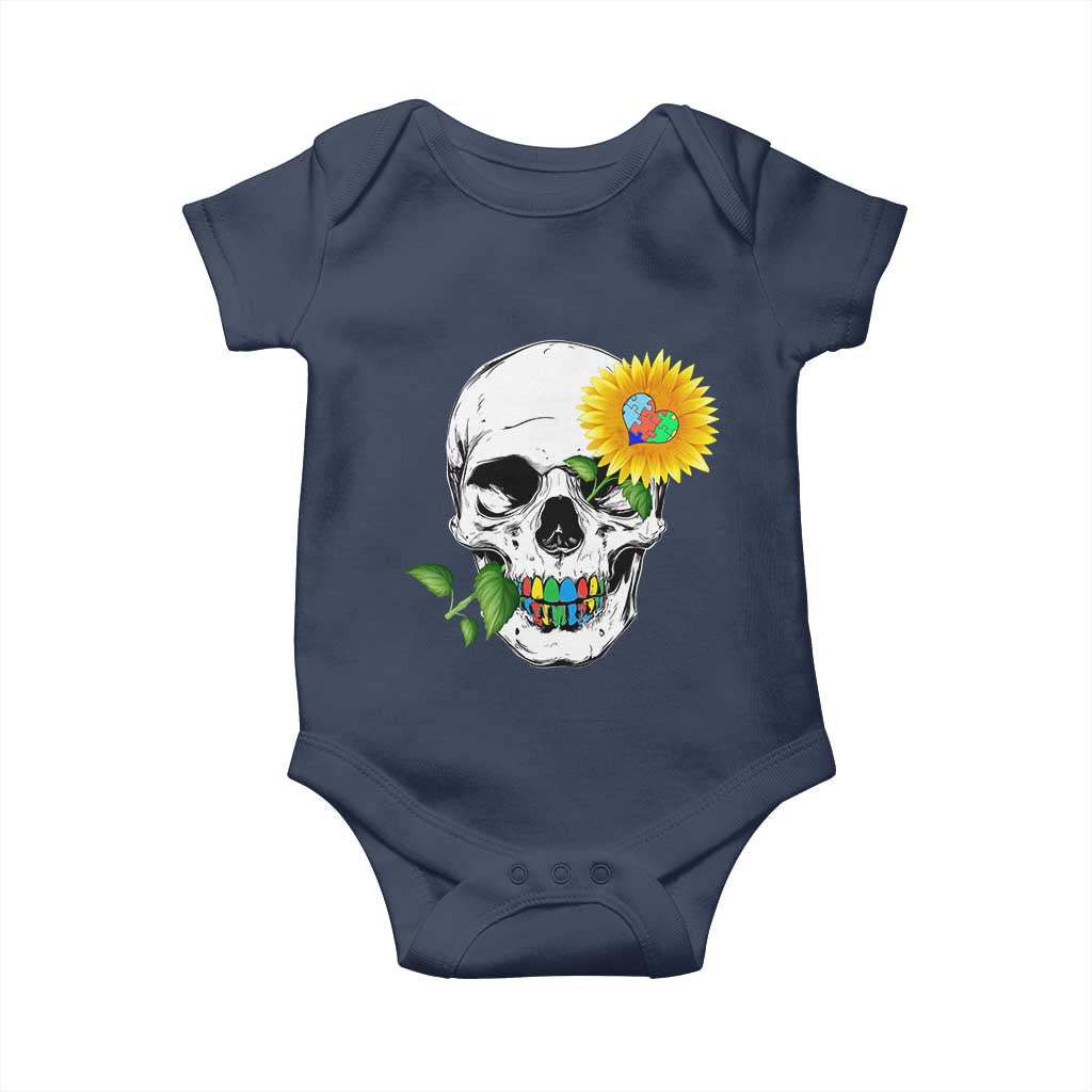 Autism Skull Sunflower Baby Onesie Support Autistic Puzzle Pieces Heart TS02 Navy Print Your Wear