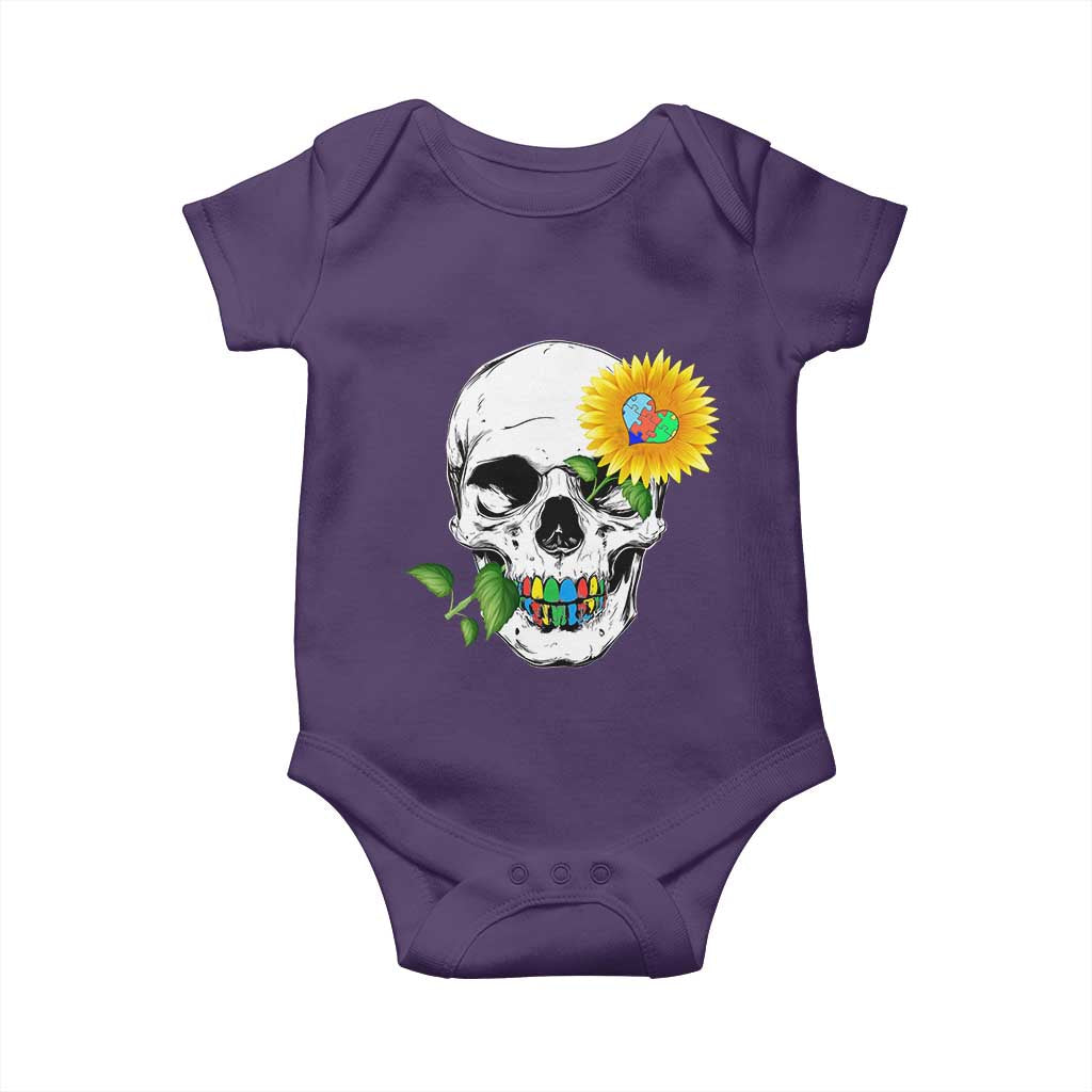 Autism Skull Sunflower Baby Onesie Support Autistic Puzzle Pieces Heart TS02 Purple Print Your Wear
