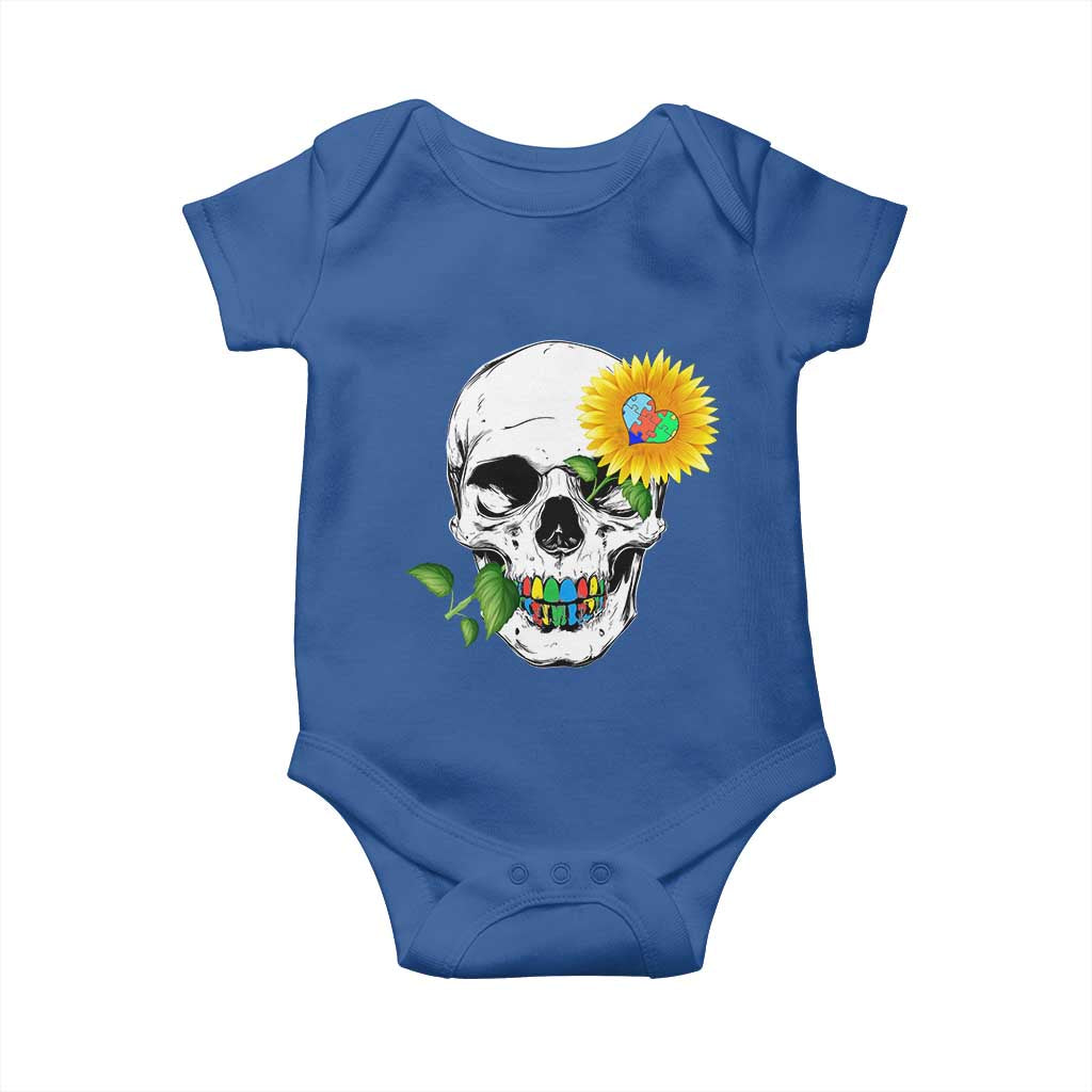 Autism Skull Sunflower Baby Onesie Support Autistic Puzzle Pieces Heart TS02 Royal Blue Print Your Wear