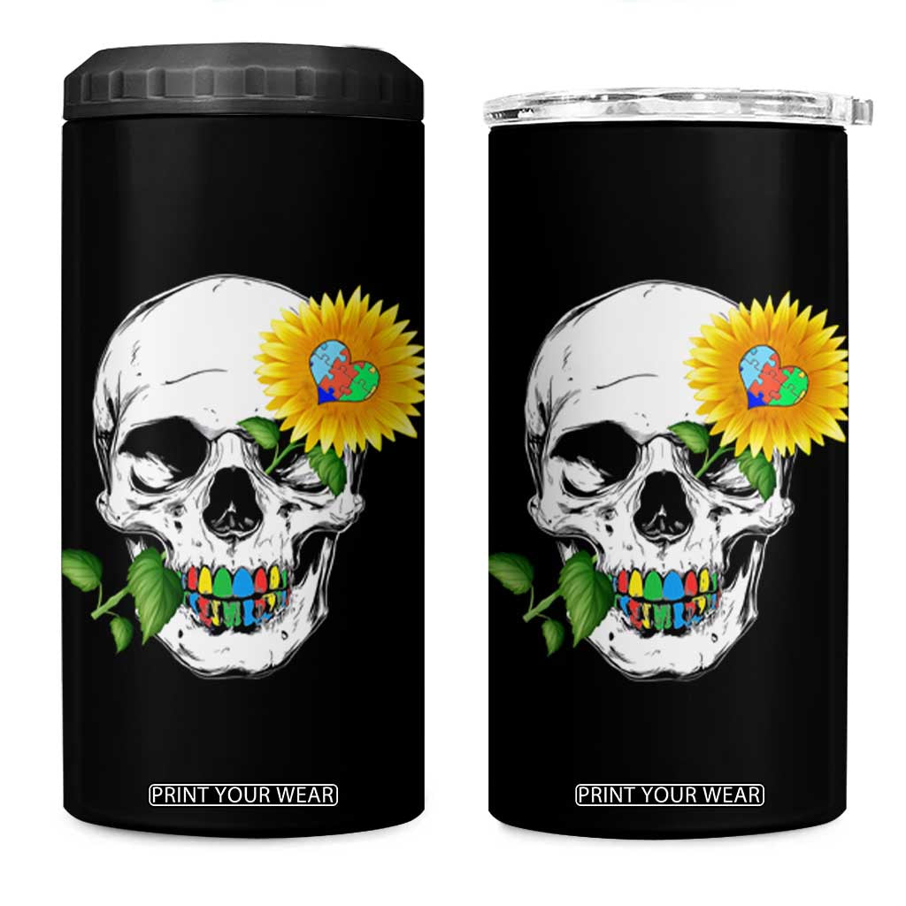 Autism Skull Sunflower 4 in 1 Can Cooler Tumbler Support Autistic Puzzle Pieces Heart TS02 One Size: 16 oz Black Print Your Wear