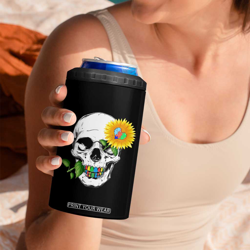 Autism Skull Sunflower 4 in 1 Can Cooler Tumbler Support Autistic Puzzle Pieces Heart TS02 Print Your Wear