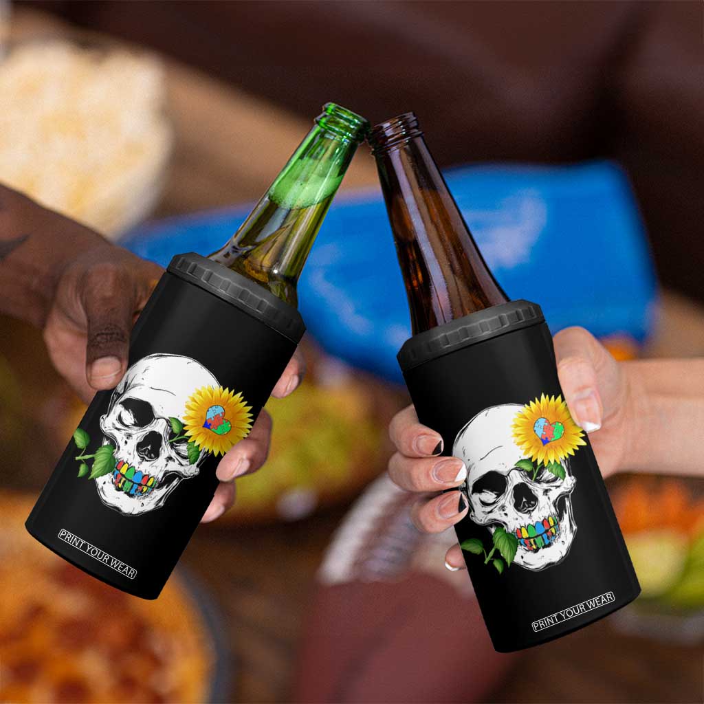 Autism Skull Sunflower 4 in 1 Can Cooler Tumbler Support Autistic Puzzle Pieces Heart TS02 Print Your Wear