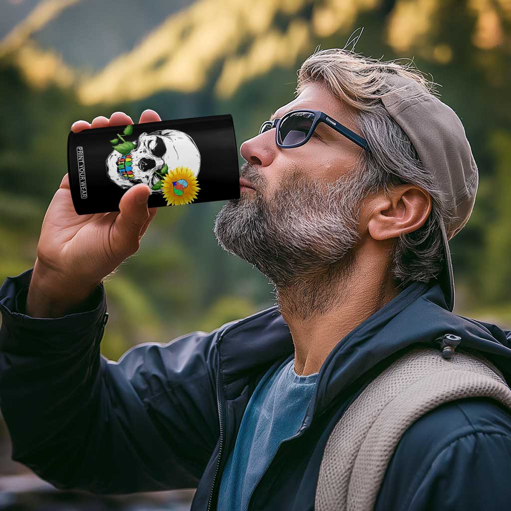 Autism Skull Sunflower 4 in 1 Can Cooler Tumbler Support Autistic Puzzle Pieces Heart TS02 Print Your Wear