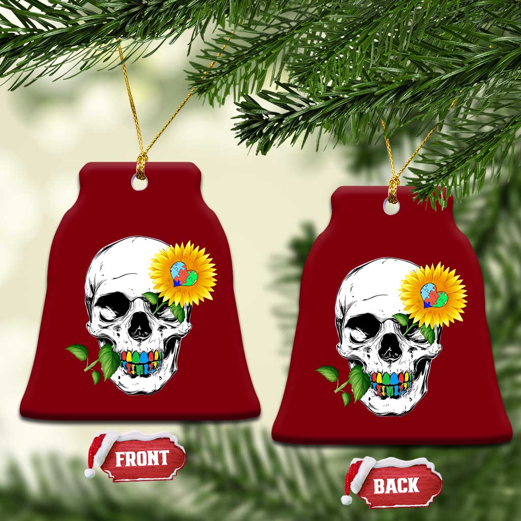 Autism Skull Sunflower Ceramic Ornament Support Autistic Puzzle Pieces Heart TS02 Print Your Wear