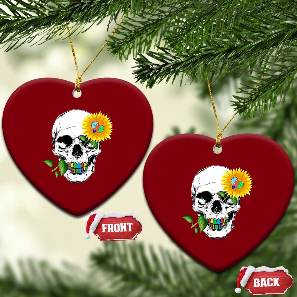 Autism Skull Sunflower Ceramic Ornament Support Autistic Puzzle Pieces Heart TS02 Print Your Wear