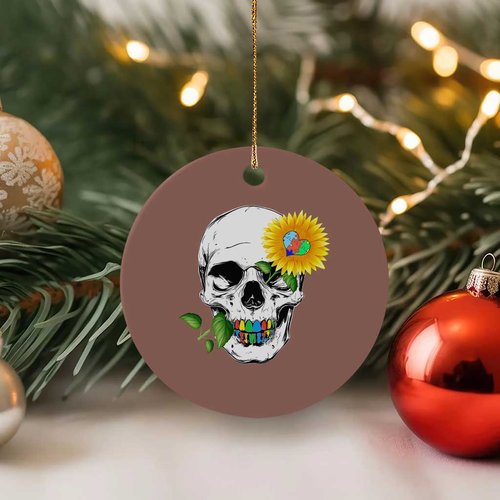 Autism Skull Sunflower Ceramic Ornament Support Autistic Puzzle Pieces Heart TS02 1pc Mocha Print Your Wear