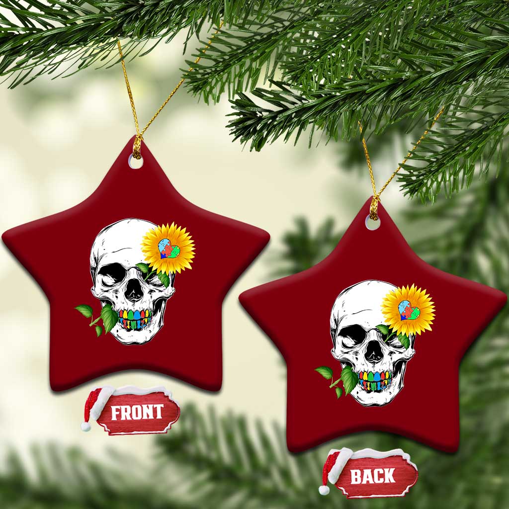 Autism Skull Sunflower Ceramic Ornament Support Autistic Puzzle Pieces Heart TS02 Print Your Wear