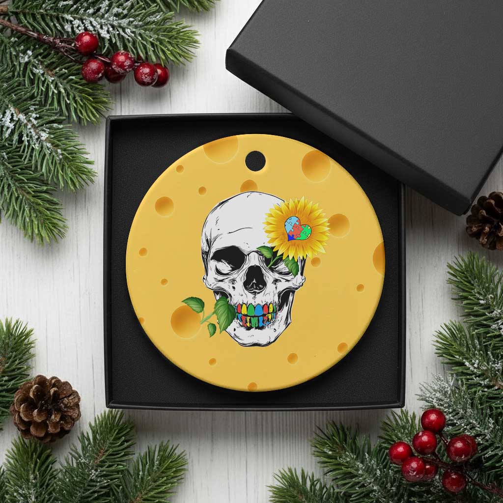 Autism Skull Sunflower Ceramic Ornament Support Autistic Puzzle Pieces Heart TS02 1pc Yellow Cheese Print Your Wear