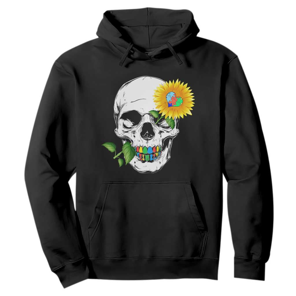 Autism Skull Sunflower Hoodie Support Autistic Puzzle Pieces Heart TS02 Black Print Your Wear