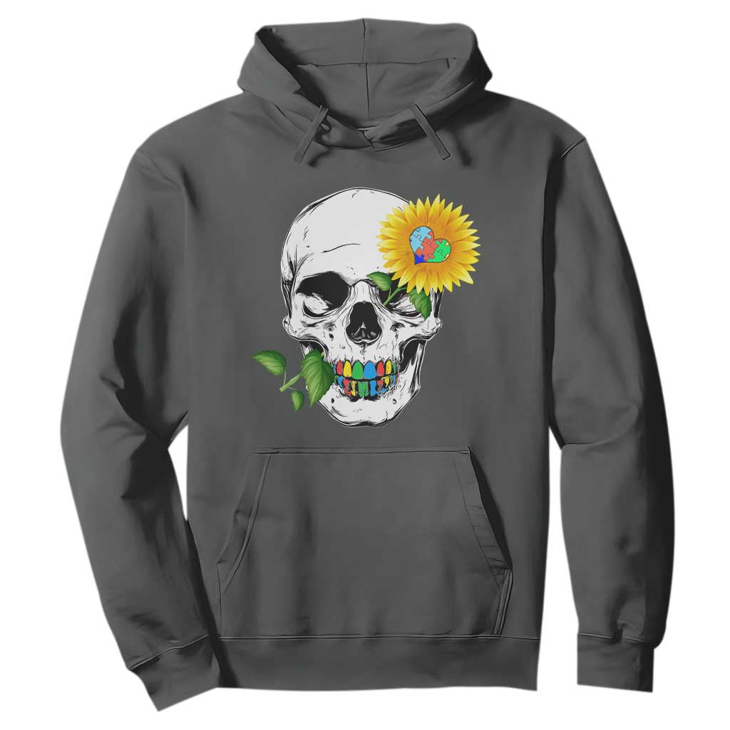 Autism Skull Sunflower Hoodie Support Autistic Puzzle Pieces Heart TS02 Dark Heather Print Your Wear