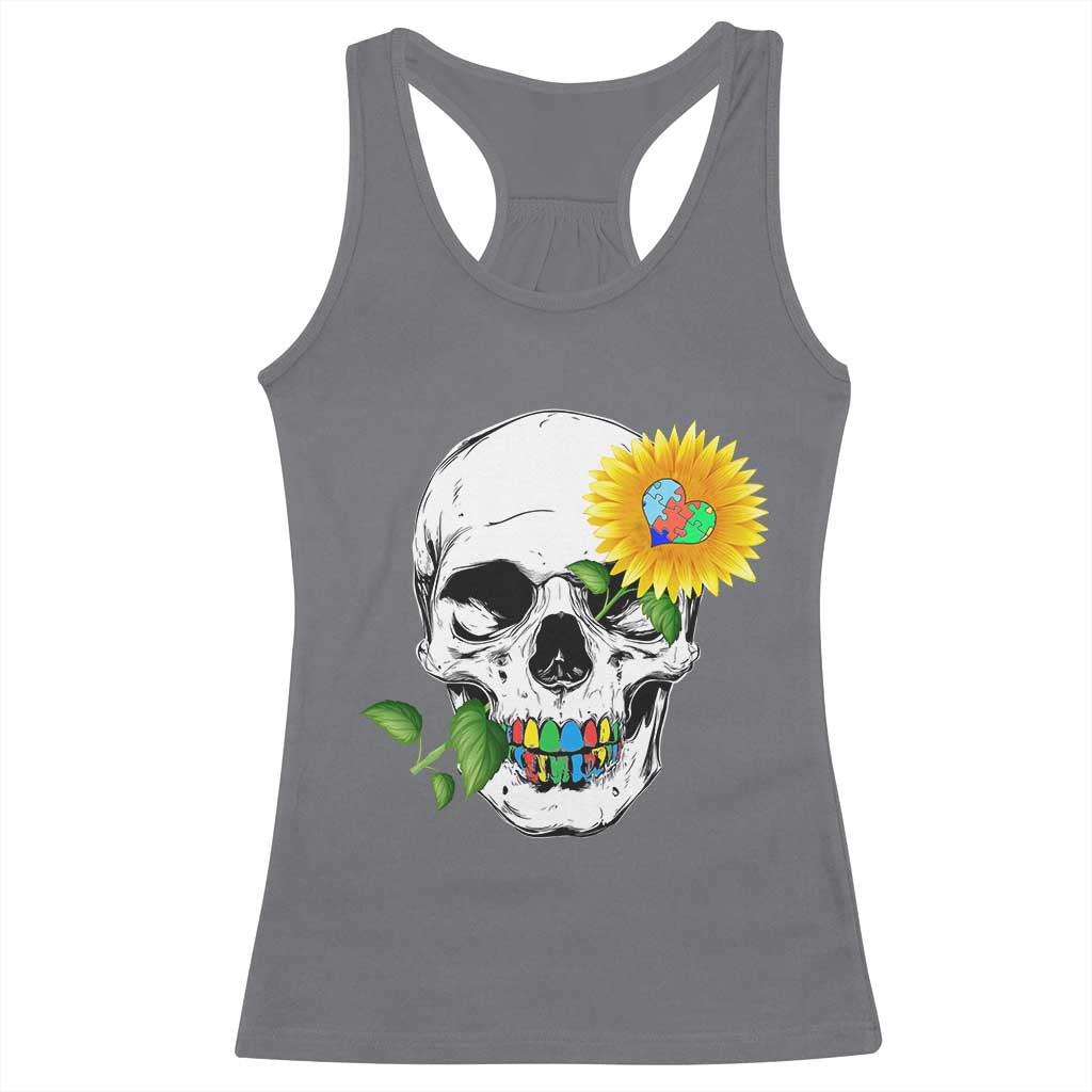 Autism Skull Sunflower Racerback Tank Top Support Autistic Puzzle Pieces Heart TS02 Charcoal Print Your Wear