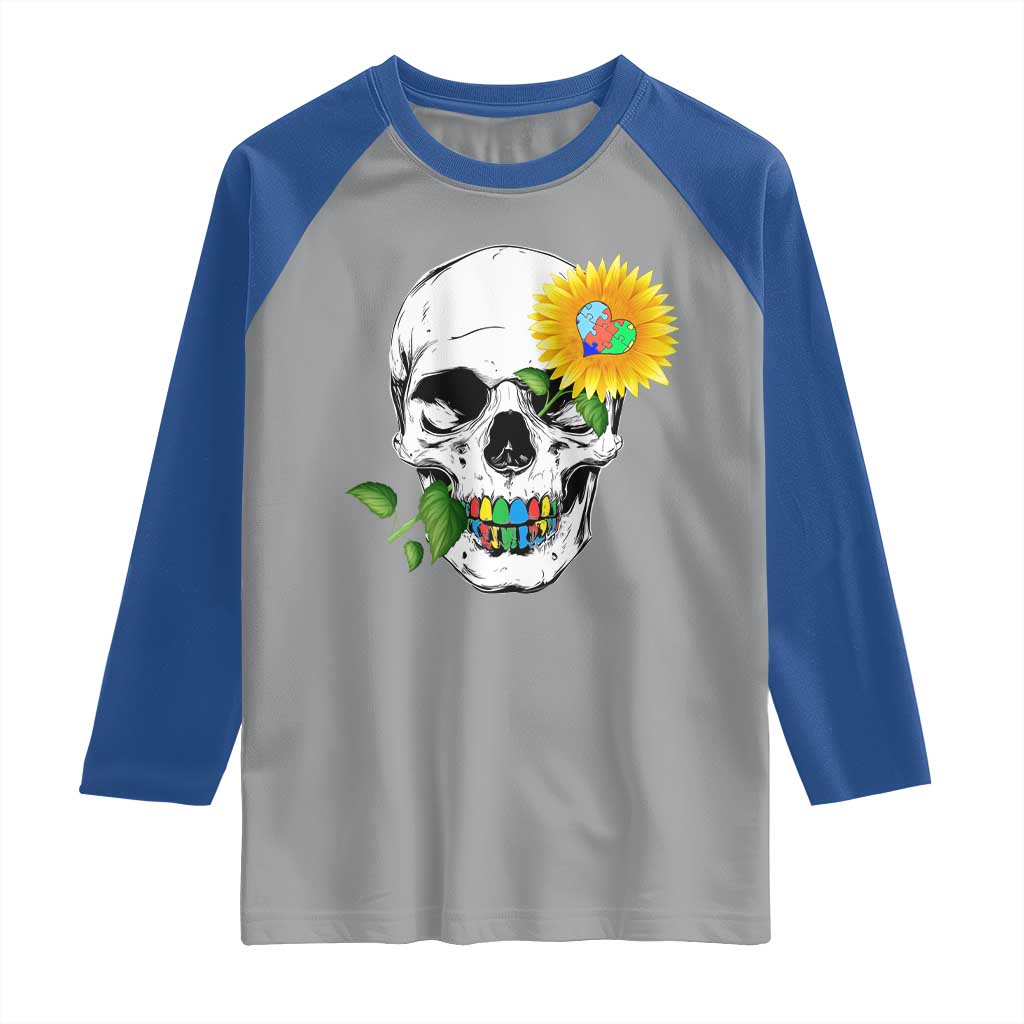 Autism Skull Sunflower Raglan Shirt Support Autistic Puzzle Pieces Heart TS02 Sport Gray Royal Print Your Wear