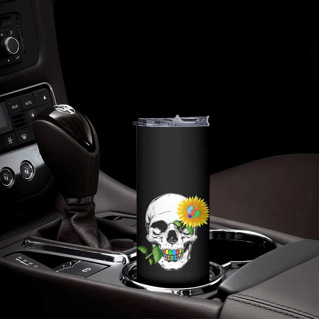 Autism Skull Sunflower Skinny Tumbler Support Autistic Puzzle Pieces Heart TS02 Print Your Wear