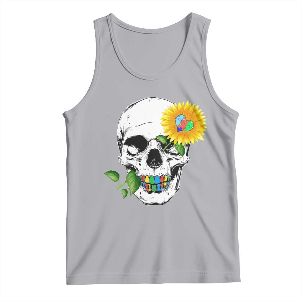 Autism Skull Sunflower Tank Top Support Autistic Puzzle Pieces Heart TS02 Athletic Heather Print Your Wear