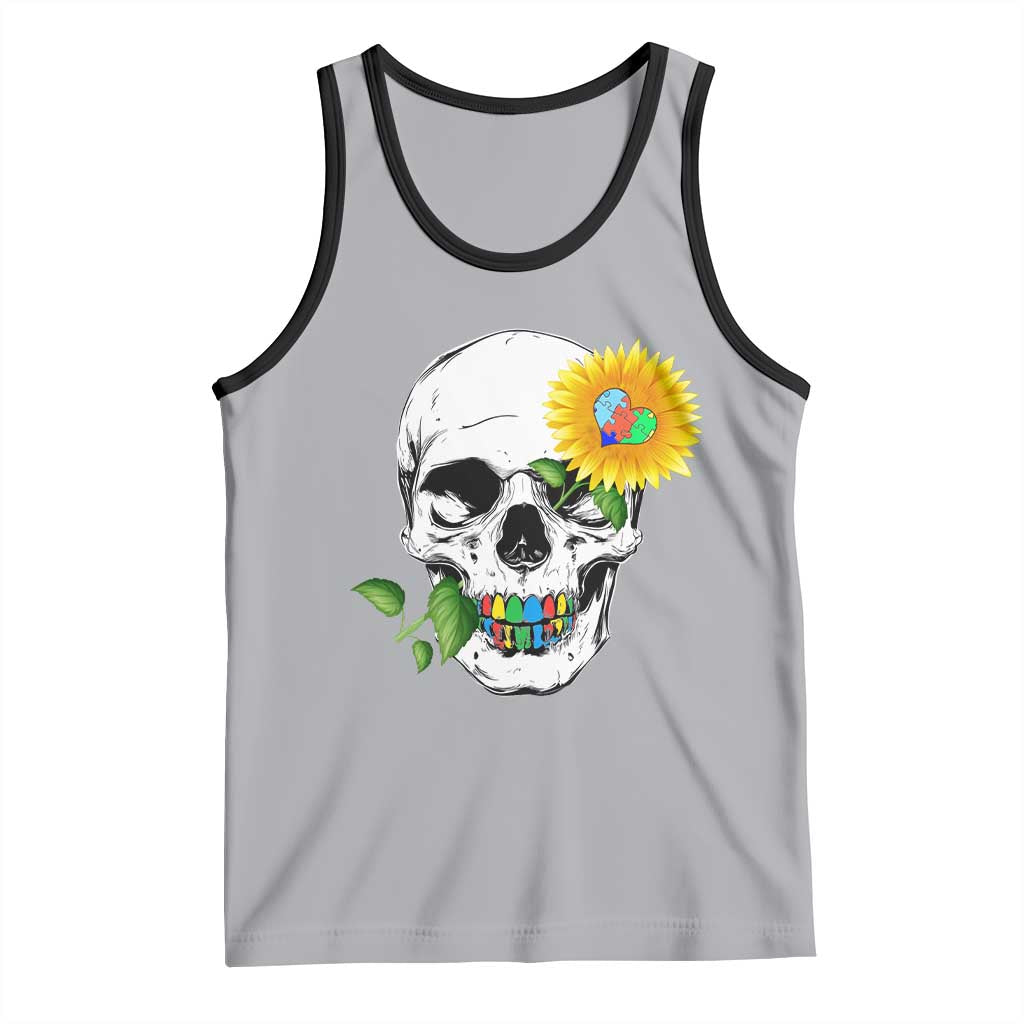 Autism Skull Sunflower Tank Top Support Autistic Puzzle Pieces Heart TS02 Athletic Heather Black Print Your Wear