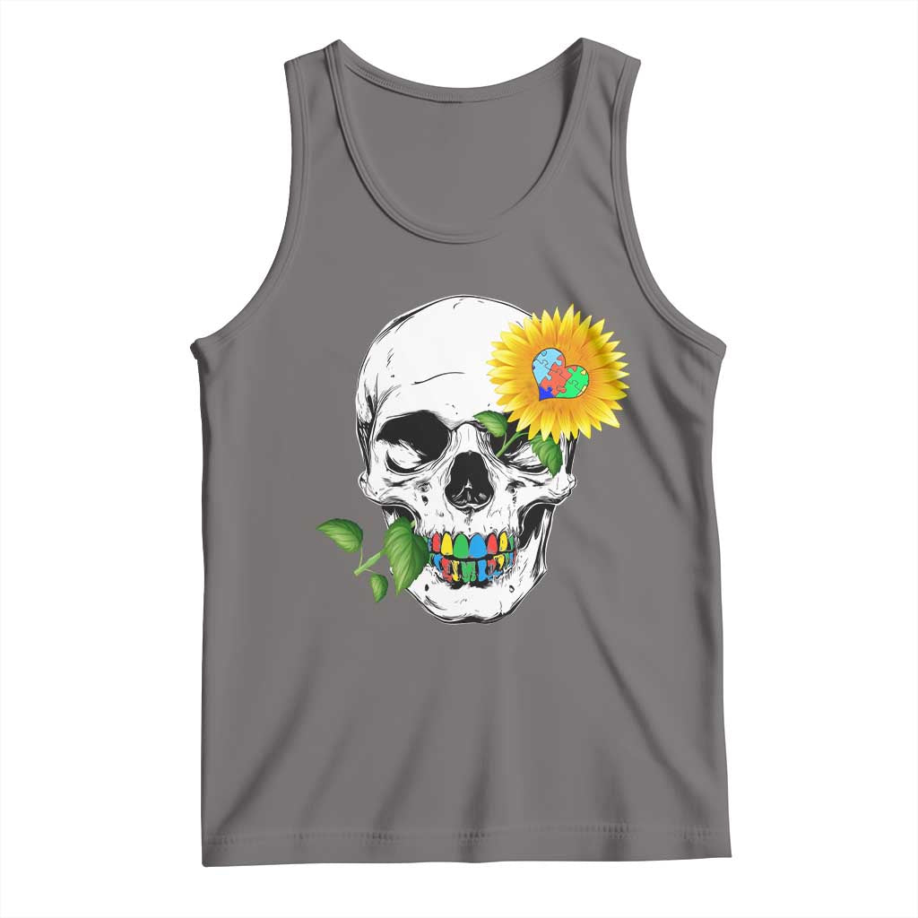 Autism Skull Sunflower Tank Top Support Autistic Puzzle Pieces Heart TS02 Deep Heather Print Your Wear