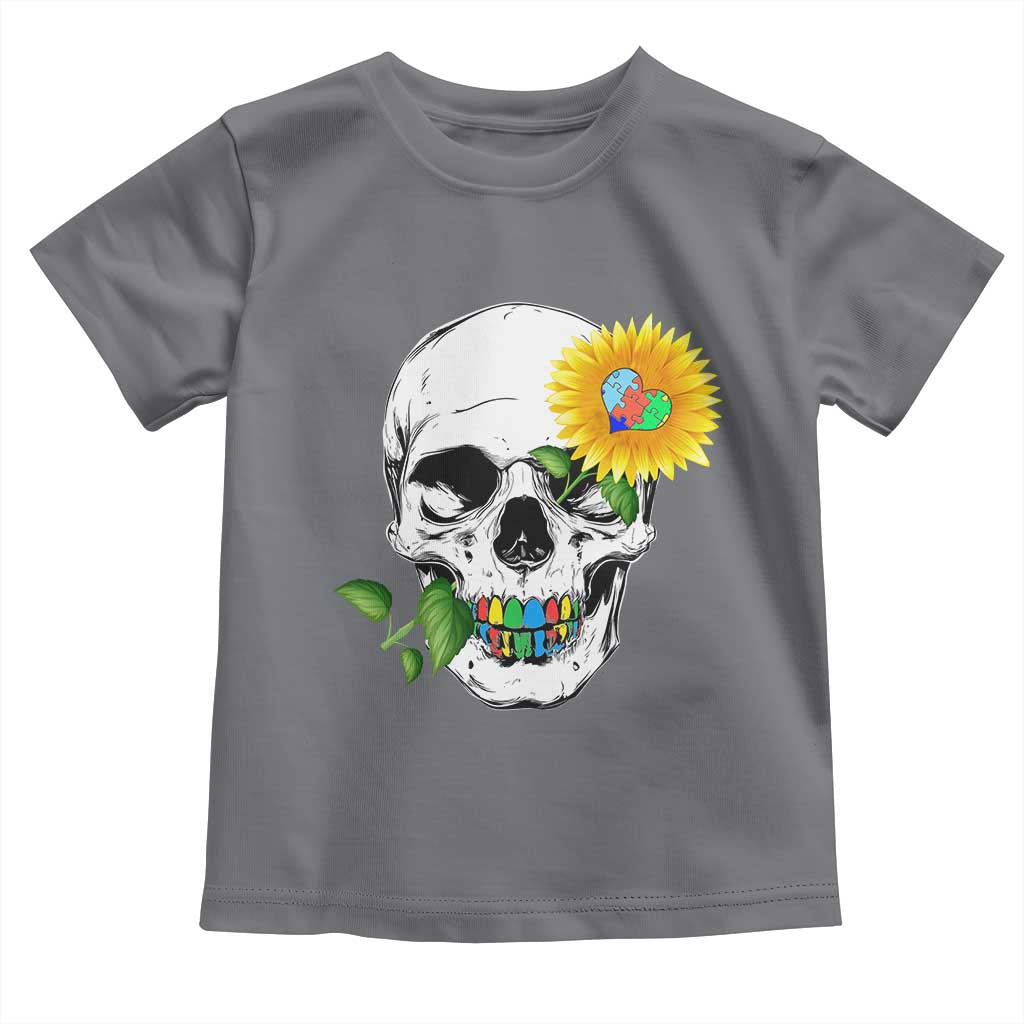 Autism Skull Sunflower Toddler T Shirt Support Autistic Puzzle Pieces Heart TS02 Charcoal Print Your Wear