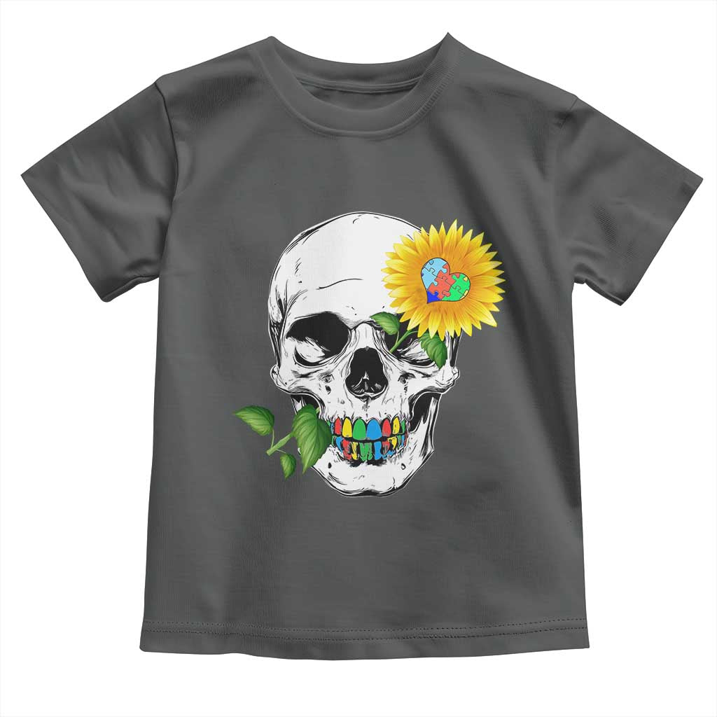 Autism Skull Sunflower Toddler T Shirt Support Autistic Puzzle Pieces Heart TS02 Dark Heather Print Your Wear