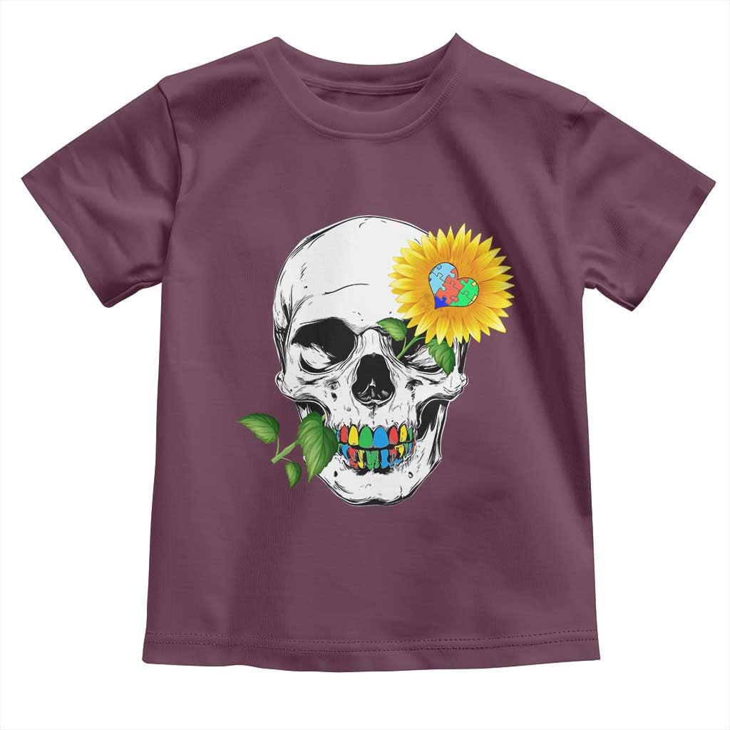 Autism Skull Sunflower Toddler T Shirt Support Autistic Puzzle Pieces Heart TS02 Maroon Print Your Wear